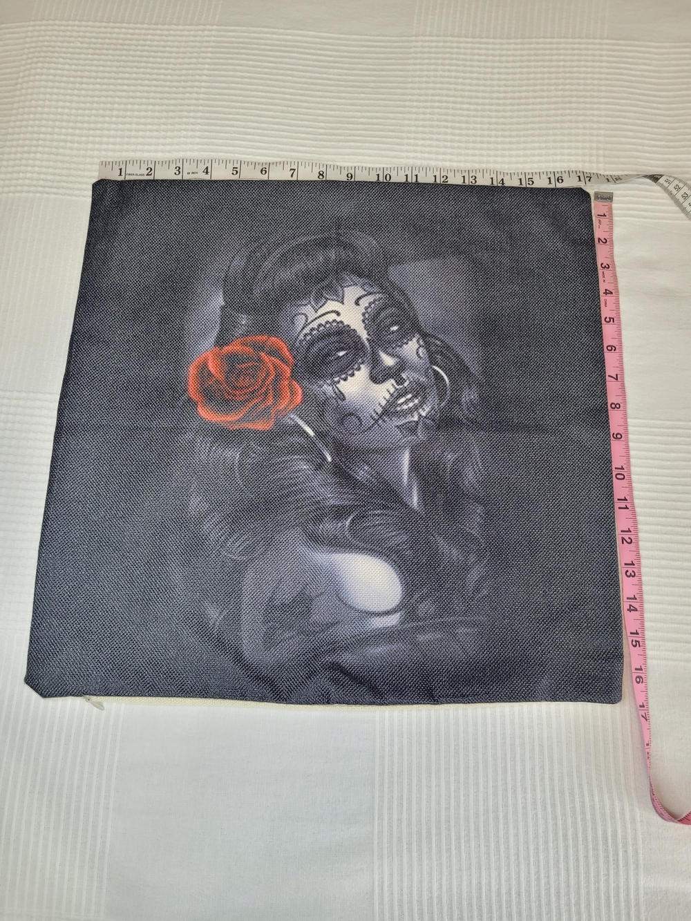 🍂139 - NWOT Day of the Dead Sugar Skull Woman Throw Pillow Cover - Picture 3 of 3